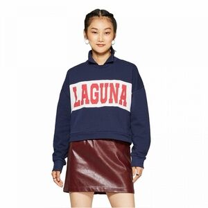 Wild Fable Target Laguna Navy Varsity Style Crop Graphic Polo Sweatshirt Size XS